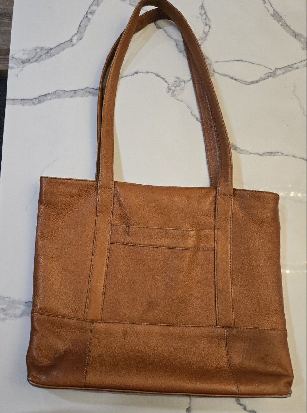 Piel Leather Top-Zip Tote In Saddle